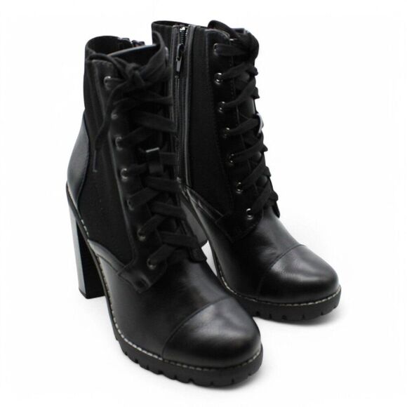 BCBGENERATION Womens Black Stretch Cushioned Lug Sole Lace up Booties - Picture 2 of 9